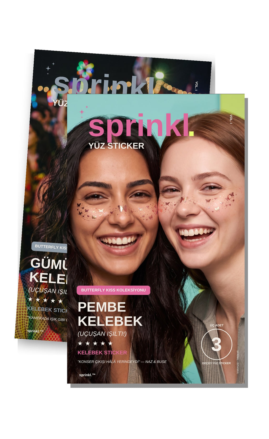 Butterfly Kiss İkili Set — Gümüş + Pembe