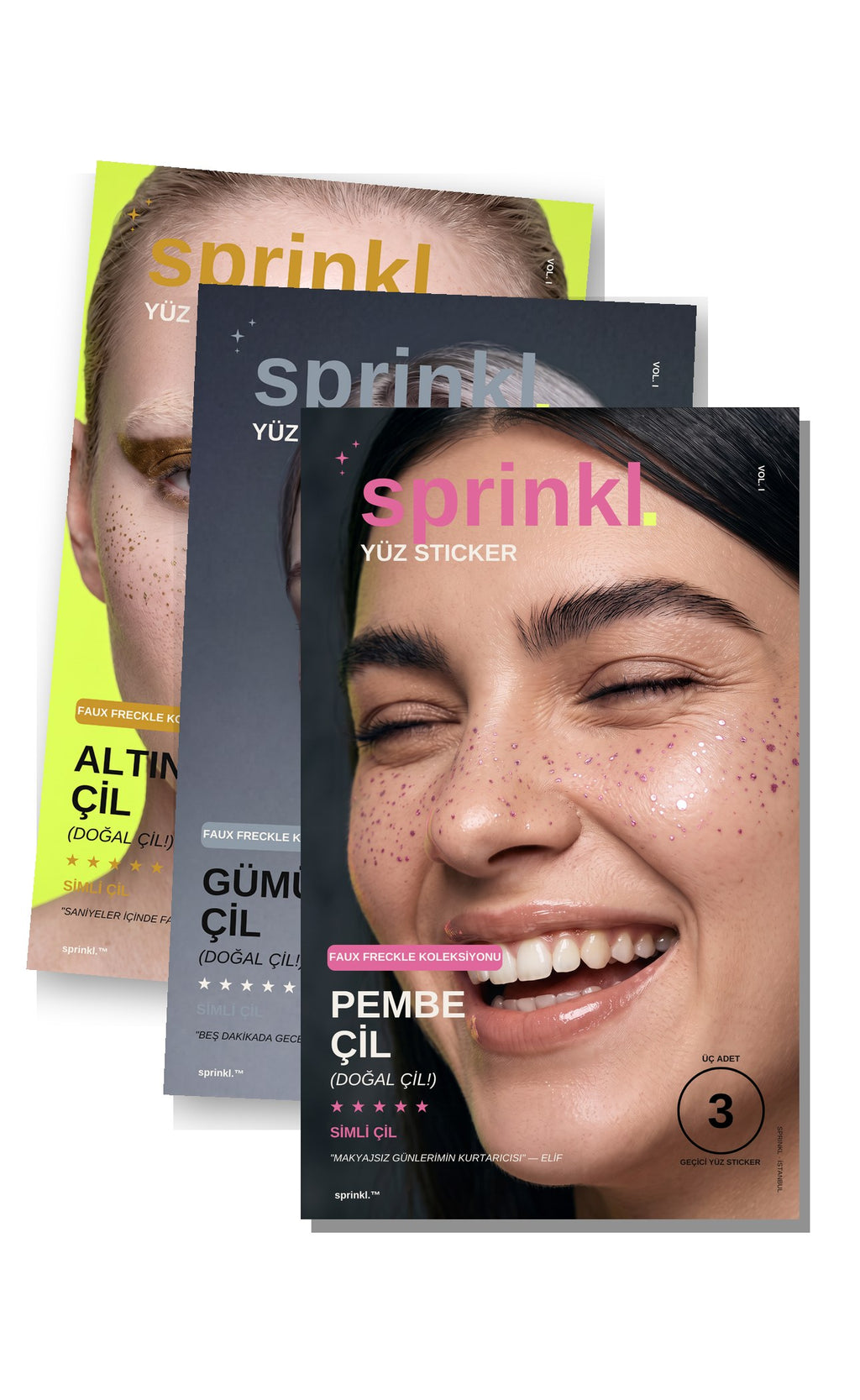 Faux Freckle Üçlü Renk Seti — Altın + Gümüş + Pembe