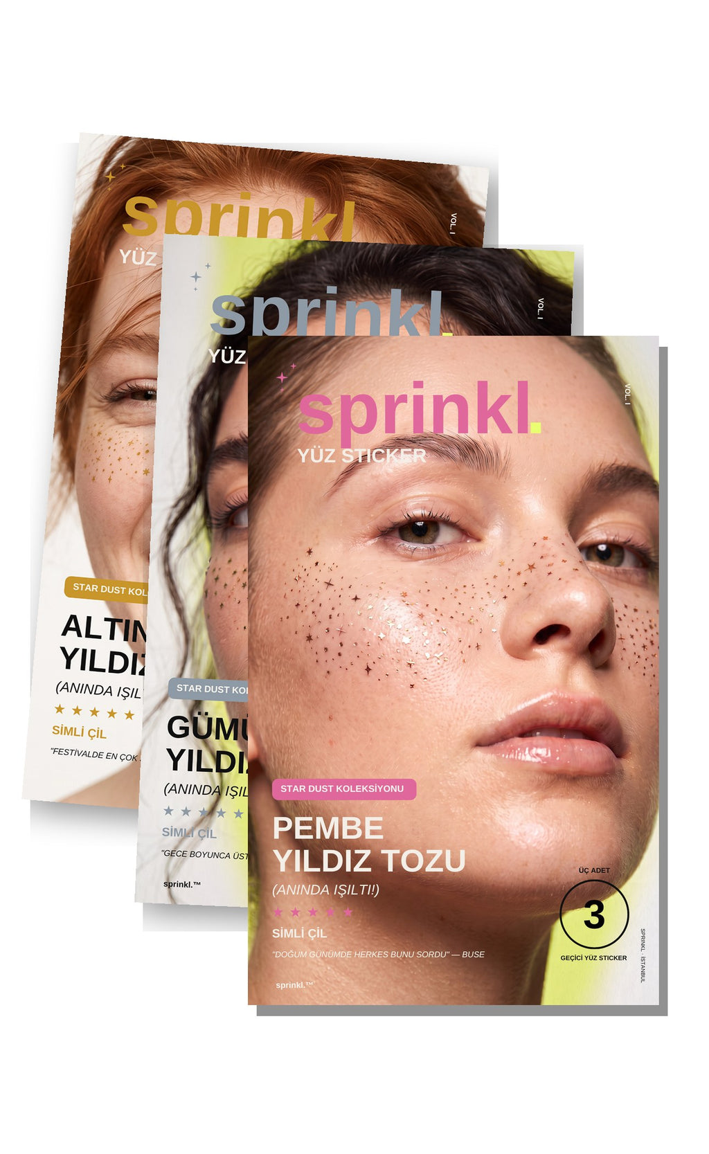 Star Dust Üçlü Renk Seti — Altın + Gümüş + Pembe